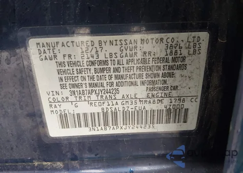 2018 Nissan Sentra Sv из США, поврежденный, VIN 3N1AB7APXJY244235